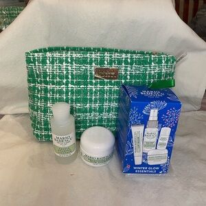 Mario Badescu 7 Piece Skincare Set with Tweed Green & White Cosmetic Bag NIP
